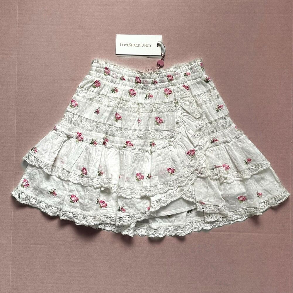 LoveShackFancy Women’s Mini Skirt Cotton Embroidered Lace Size XXS New W Tags
